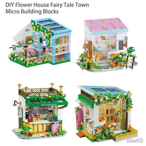 Блоки цветочный дом сказочный город Тайл Микро строительные блоки Дети DIY Mini Bricks Constructor Kids образовательные игрушки девочки подарки R230718