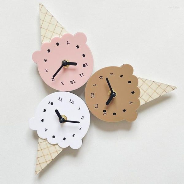 Relógios de parede 1Pc Criativo Bonito Ins Estilo Nórdico Relógio Casa Mini Forma De Sorvete Desenho Silencioso Decoração Do Quarto