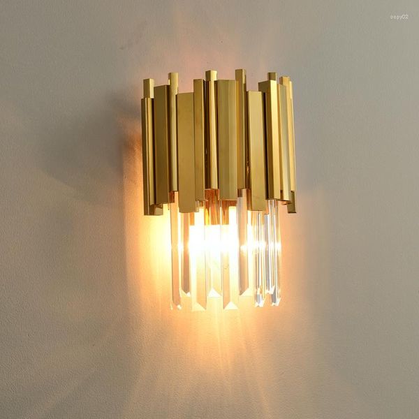 Luminária de parede cromado dourado prateado preto cristal transparente projetor de luz LED para quarto