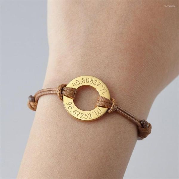 Braccialetti con ciondoli Bracciale in acciaio inossidabile Stringa di cuoio regolabile Nome inciso Regalo di moda