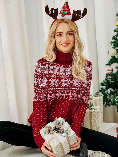 Kadın Sweaters Fitshinling Kış Noel Bultaları Sweater Kadın Kar Tanesi Kırmızı Yeni Yıl Çirkin Sweaters Femme 2023 Noel Jumper Jersey L230718