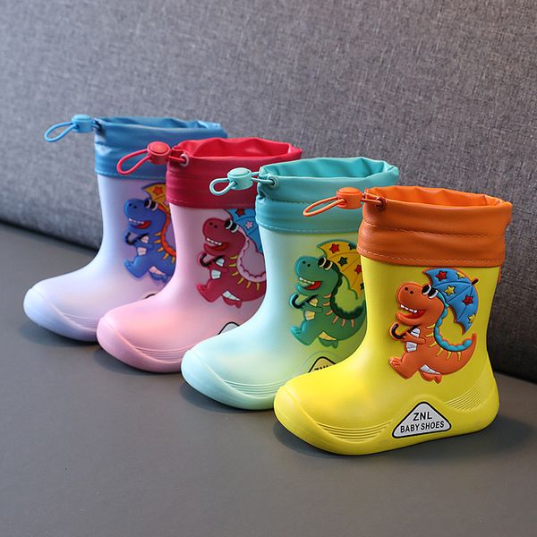 Дождь ботинки детский детский динозавр Несслойные водонепроницаемые девочки Симпатичные простые дождливые туфли для мальчиков для мальчиков четыре сезона 230718