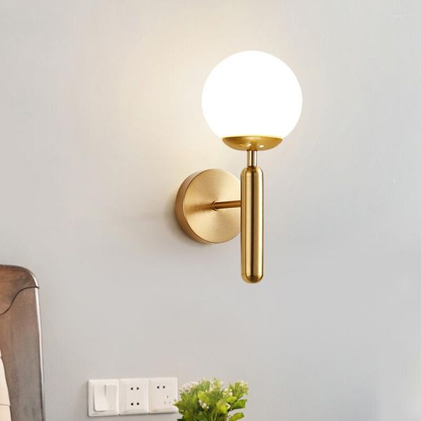 Luminária de parede moderna minimalista para quarto arandela de cabeceira luzes design bola de vidro metal redondo espelho iluminação escadas corredor