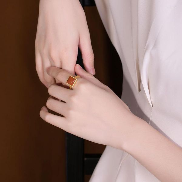 Кластерные кольца Красное нефритовое регулируемое кольцо вырезано 925 Серебряные ювелирные украшения натуральные винтажные женщины амулет драгоценные камни Каменные подарки талисманы Реал