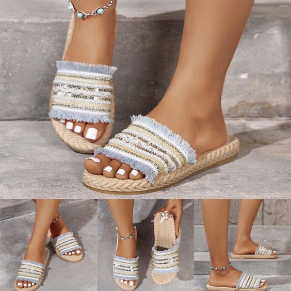 Hausschuhe Damen Strandsandalen Hohl Lässige Flache Schuhe Retro Batteriebeheizt Damen Outdoor Für