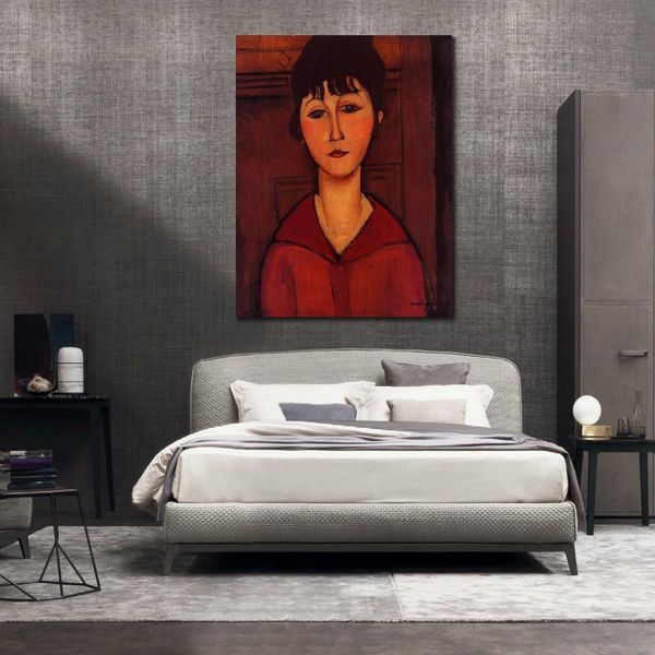 Retrato Abstrato Arte em Lona Cabeça de Uma Jovem Amedeo Modigliani Pintura Artesanal Contemporânea Decoração de Casa