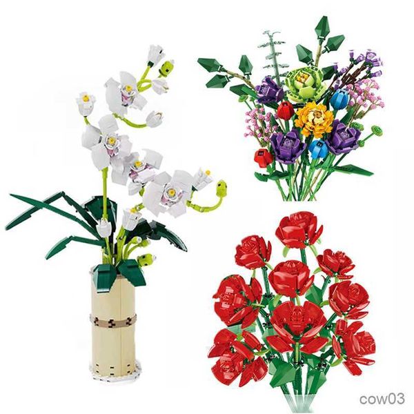 Blocchi Blocchi di costruzione Fiori Simulazione fai da te Bouquet in vaso Decorazione domestica Giocattoli assemblati per bambini fai-da-te Inviare regali alla fidanzata R230718