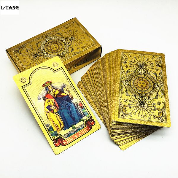 Jogos ao ar livre Actividades 1 Baralho Cartas de Tarot de Ouro Tarot de Plástico Home Board Game Gift cards L702 230718