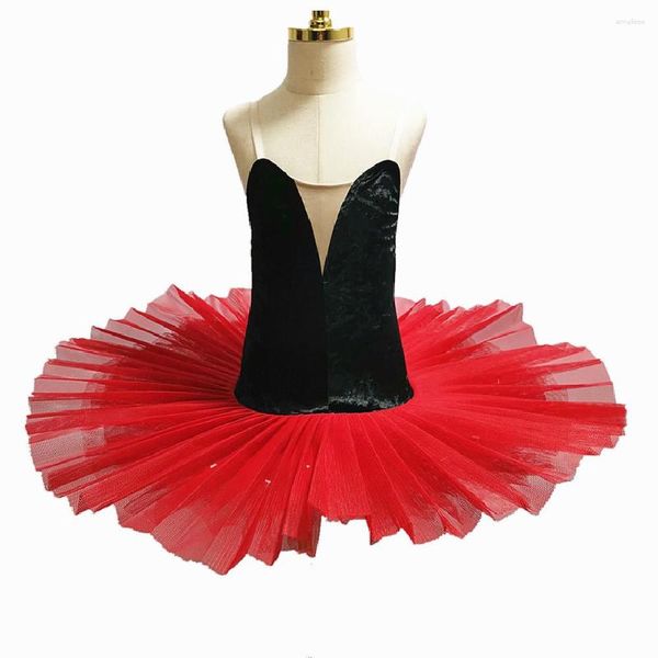 Stage Wear Ballet Skirt Tutu Top in velluto bianco nero per bambini Costumi per spettacoli di danza per adulti Abito da lago dei cigni con disco femminile