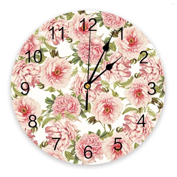 Orologi da parete Orologio a fiori di peonia rosa Grande cucina moderna Sala da pranzo Camera da letto rotonda Orologio da appendere silenzioso