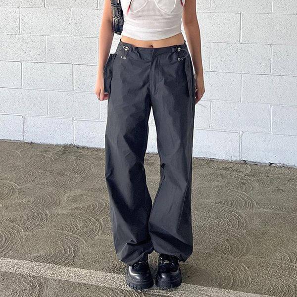 Pantalones vaqueros de mujer European Spice Girl 2023 Street Hipster Retro de cintura baja con cordón ajustado recto tejido Casual pantalones holgados