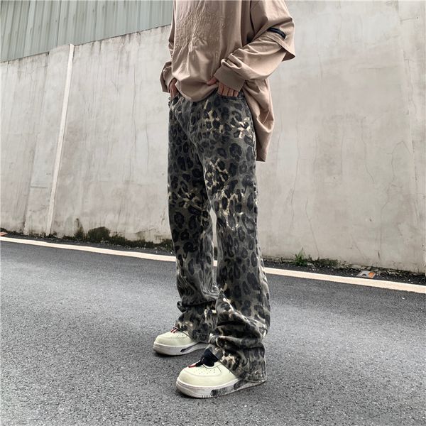 Jeans da uomo Completo Leopard Straightline Print Brem Pants Uomo Donna Denim Streetwear Casual Vibe Oversize Abbigliamento allentato 230718