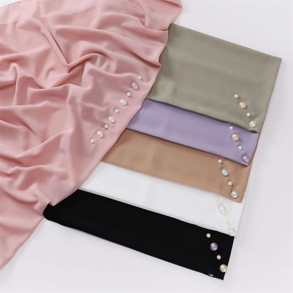 Schals 90 cm Candy Pearls Chiffon Tudung Hijab Bawal Design Quadratischer Schal Schal Muslimische Frauen Mode Turban mit Zubehör