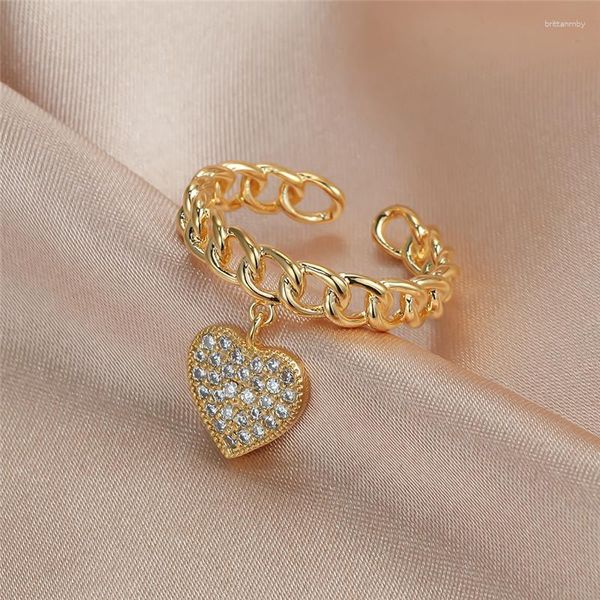 Обручальные кольца модные женщины белый кристалл регулируемый ювелирные украшения розовое золото серебряный цвет для женщин милый сердечный подвесной обручальный кольцо