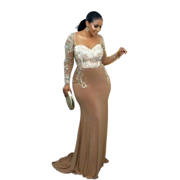 Sexy afrikanische Frauen nackte weiße Meerjungfrau-Abschlussballkleider Illusion volle Ärmel Kristalle Pailletten Perlen lange formelle Abendkleider Partykleid