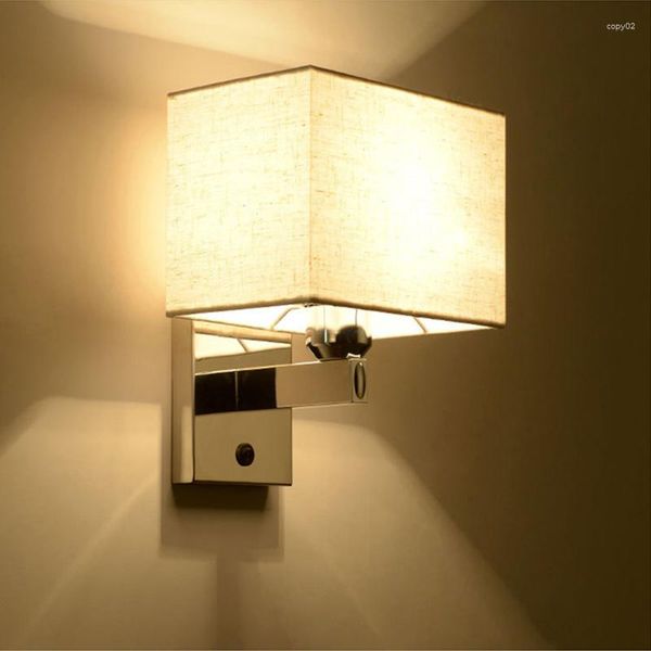 Luminária de parede retangular montada em tecido moderna simples luz de quarto com refletor led 3W decoração do quarto