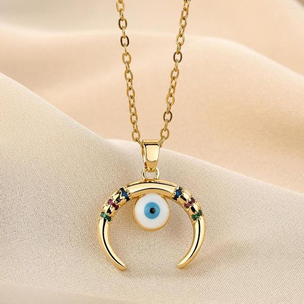 Подвесные ожерелья Chenhxun Horn Moon Crescent Evil Blue Eye Ожерелье Кристаллическое циркон для женщин Простые украшения подарки на день рождения подарки