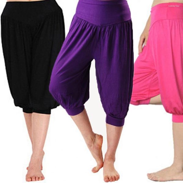 Damenhose Frau Modal Yoga abgeschnitten breiter elastischer Bund Tanz Performance Beinhose