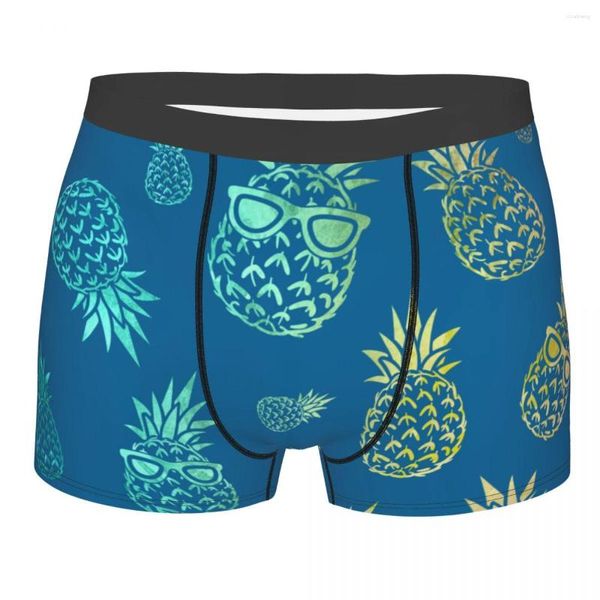 Cueca masculina azul tropical aquarela abacaxi Cueca Boxer Shorts Calcinha Lingerie macia Masculino Humor S-XXL
