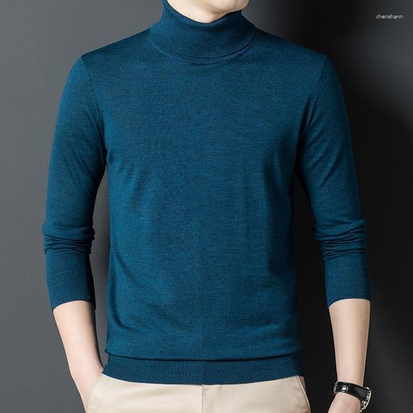 Männer Pullover Kammgarn Wolle Stricken T Shirt Slim Fit Rollkragen Superfeine Pullover Langarm Männliche Schafe Strickwaren Tops