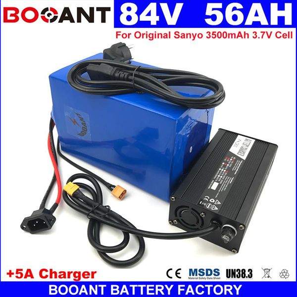 84 V 56AH Bateria de íon de lítio 3000 W 5000 W 7000 W E-bike Bateria Elétrica 84 V Para Original Sanyo GA 18650 5A Charger318G