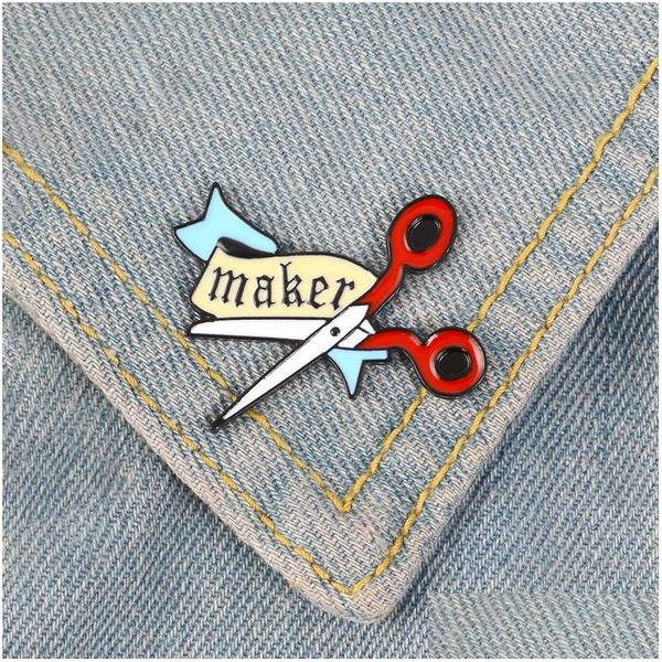 Pins Broschen Schere Emaille Pin Cartoon Banner Maker Abzeichen Brosche Revers Denim Jeans Tasche Hemd Kragen Handwerk Schmuck Geschenk für F Dh1Xi