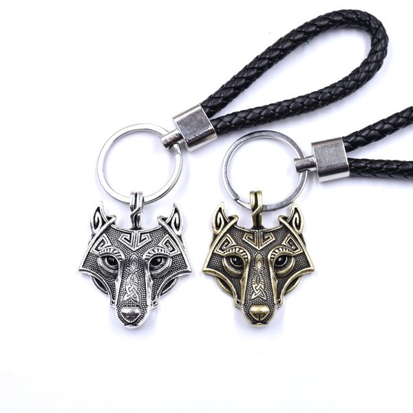 Porte-clés en cuir noir avec pendentif tête de loup pour hommes, Style classique, porte-clés de voiture, cadeau