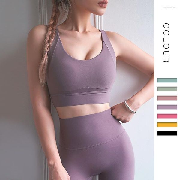 Yoga-Outfit 2023 Stereo-Brustlinie -resistente Sportweste Damen nahtlose Schnalle Beauty Back Fitness Lauf-BH-Oberteil