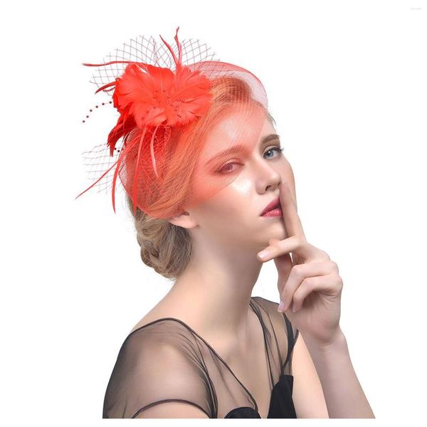 Berretti Rosso Grande Fascinator Cappelli Donna Elegante Festa Nuziale Cocktail Fermagli per capelli Accessori in rete