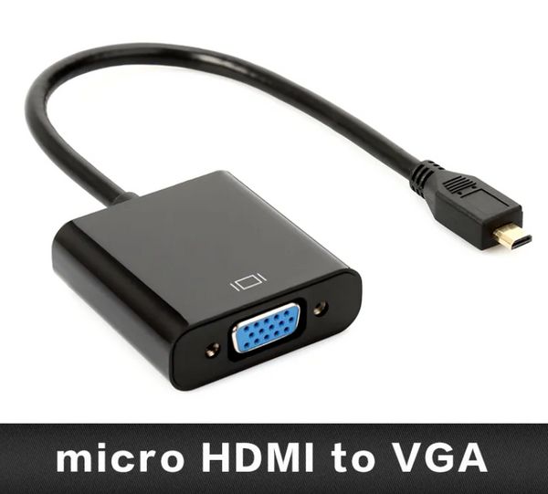 Conector de saída VGA de entrada Micro HDMI Adaptador de cabo Micro HDMI para VGA 1080P macho para fêmea Adaptador conversor de vídeo para câmera laptop PC HDTV PS4 projetor TV