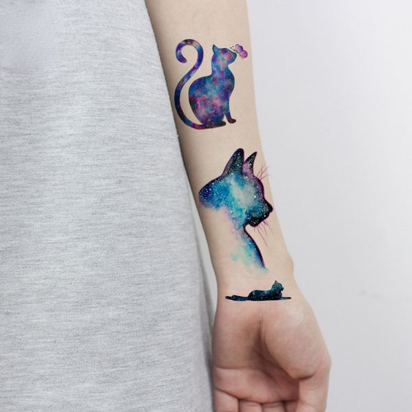 Adesivo tatuaggio temporaneo impermeabile Simpatico gatto Arcobaleno Stella Farfalla Palloncino Flash Tatoo Tatuaggio finto per bambini Bambini Uomini Donne