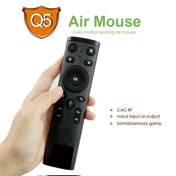 Controle remoto por voz Q5 Fly Air Mouse 2 4GHz Teclado sem fio Gyro Microfone Para Android TV Box T9 x96 mini h96 max Qplus3087