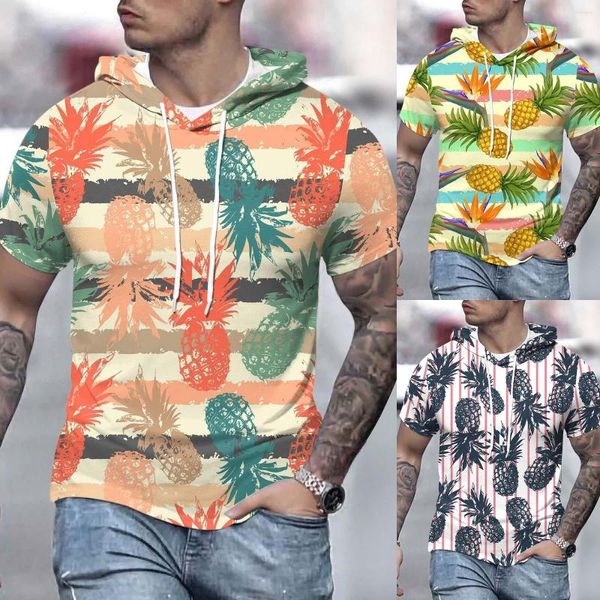 Hoodies masculinos primavera e verão moda casual havaiana impressão manga curta moletom com capuz para homens