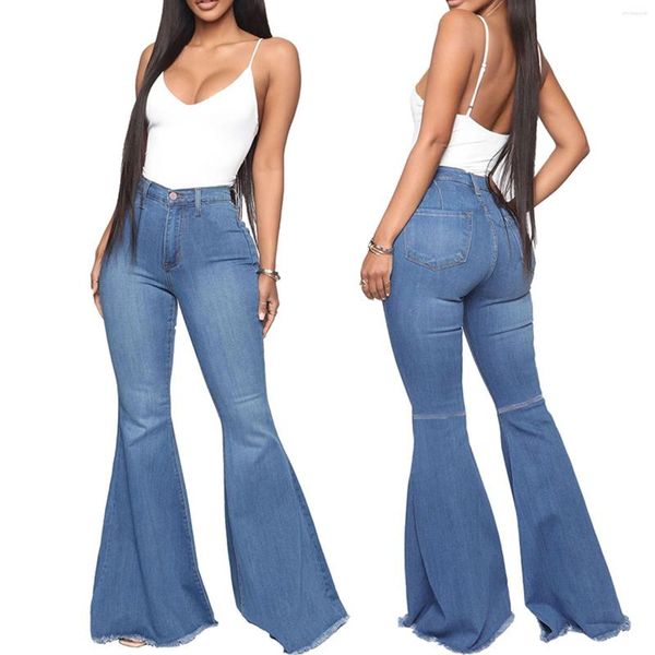Damen-Jeans, elastisch, hohe Taille, Slim-Fit, Denim, Taschenknopf, 2023, lässige Boot-Cut-Hose, gerade ausgestellt