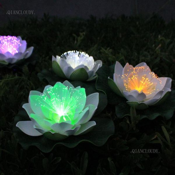 Dekoratif çiçek çelenk yapay su geçirmez led optik elyaf açık yüzen beyaz lotus başları zambak düğün partisi gece d55