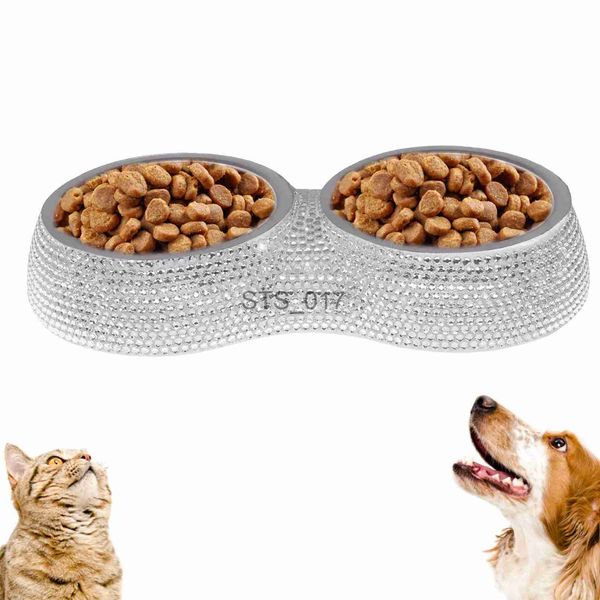 Tigelas para cães Alimentadores Outros suprimentos para animais de estimação Tigelas duplas para animais de estimação Bling Alimentador de comida para cães de aço inoxidável Alimentador para animais de estimação para animais de estimação Alimentador para cachorros pequenos Suprimentos para cães pequenos x07