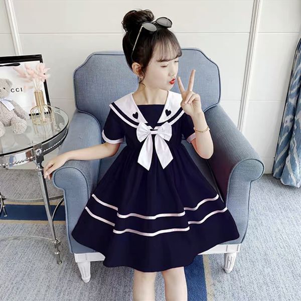 2022 Estate New retro Girls Cotton Crew Sailor Collar Teen Casual a righe JK Dress A-LINE Baby Clothes Toddler 12 15 6 8 10 anni