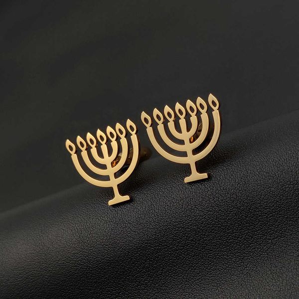 Gemelli Je Menorah Gemelli Amuleti religiosi Camicie Gemelli Acciaio inossidabile Uomo Gioielli Bottoni vintage Regali di nozze per marito HKD230718