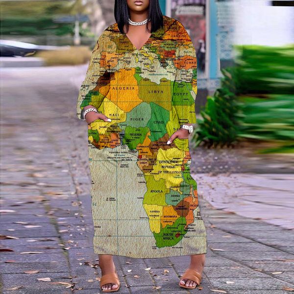 Abiti sexy urbani Abito mappa del mondo Abiti lunghi Moda donna Abiti africani larghi Abiti da sera larghi Abiti casual oversize 230717