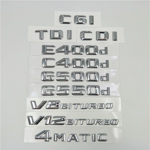 Cromado Letras Emblema Logotipo Para Mercedes Benz E400d C400d G500d G550d AMG 4MATIC CDI CGI TDI V8 Biturbo V12 Biturbo184P