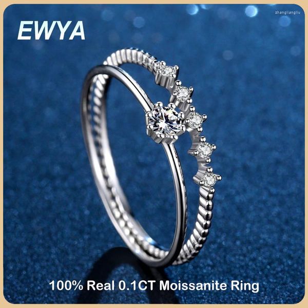 Cluster Rings EWYA Trendy D Color VVS1 0.1CT 3mm Moissanite Ring Set per le donne S925 Sterling Silver Diamond Wedding Band Fine Jewelry