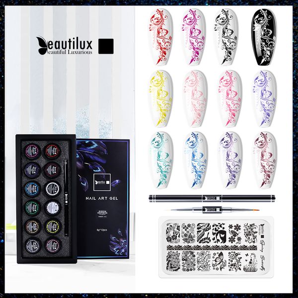 Gel per unghie Beautilux Stamping Kit Polish Black White Transfer Soak Off Vernice olio per stampa Art Stamp Plates Manicure 6g 230718