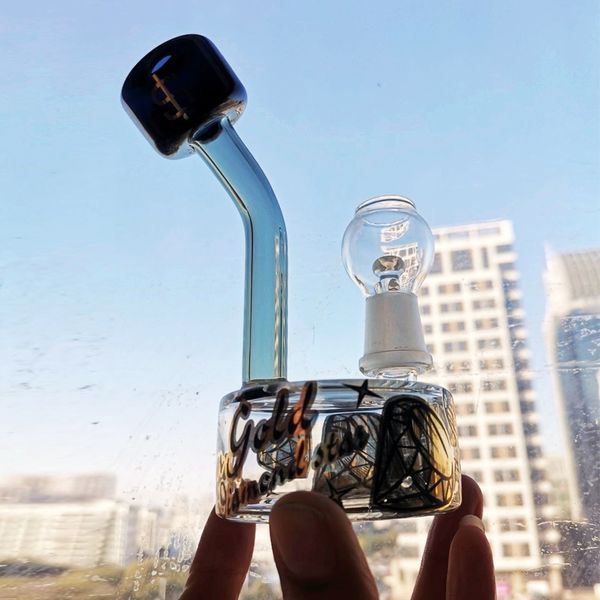 Nexus Glass Bong Cute Gloden Recycler Oil Rigs Bongs Glass Water Pipes Smoking Pipe Dab Rig Small Mini Size 14mm Joint Free Shipping