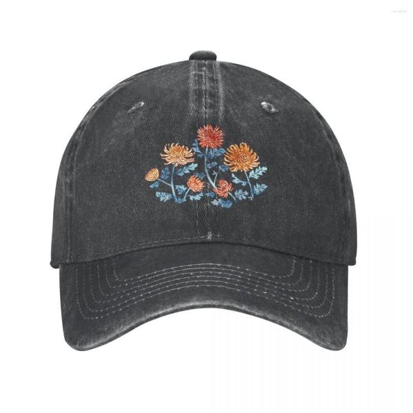 Bonés de bola Crisântemo Padrão de caneta aquarela - Cornflower Azul Chapéu de cowboy Anime Trucker Hats Feminino Masculino