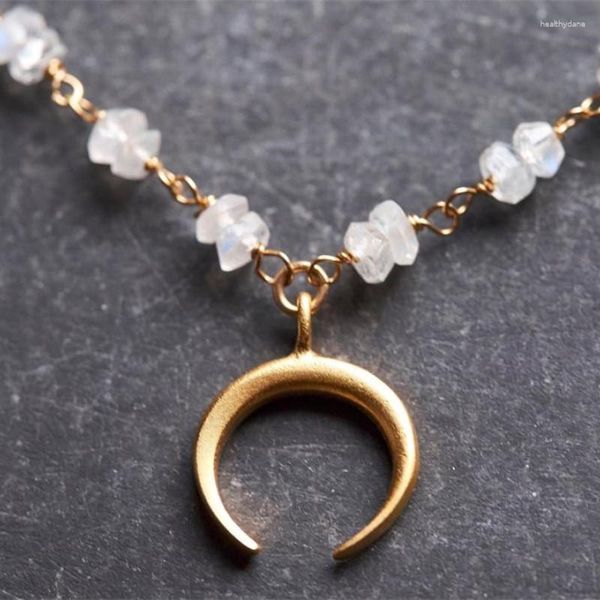 Подвесные ожерелья Boho Crescent Crystal Moon Chain Ожерелье для мужчины женское кофе