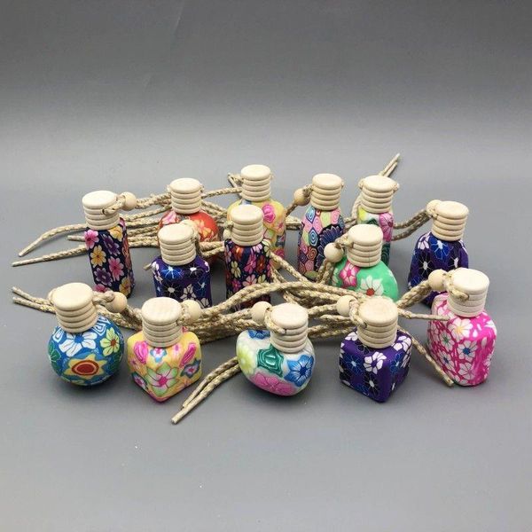10 -15 ml corda de suspensão de carro vazia decoração garrafa feita à mão argila de polímero garrafa de perfume de óleo essencial de cerâmica com tampa de madeira fnirw