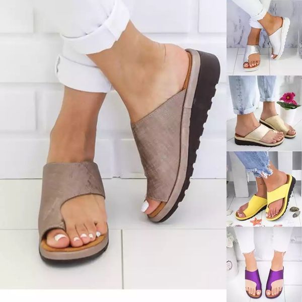 Chinelo Sandálias de Verão Confortável Plataforma Plana Sapatos Sola Senhoras Casual Soft Big Toe Sandália Ortopédica Bunion Corrector 230717