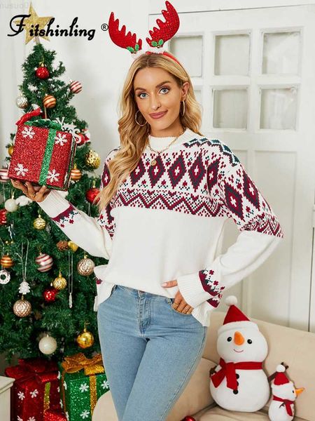 Kadın Sweaters Fitshinling Yeni Varış Kış Noel Süvari Kadınlar Üstler Moda Çirkin Sweaters Sulağı Moda Beyaz Kırmızı Noel Jumper Çekiyor L230718