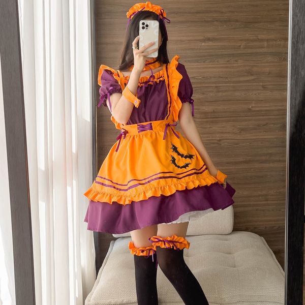 Trajes de cosplay de halloween terno de abóbora plus size feminino fantasias de dramatização vestido japonês lolita diabo lingerie feminina