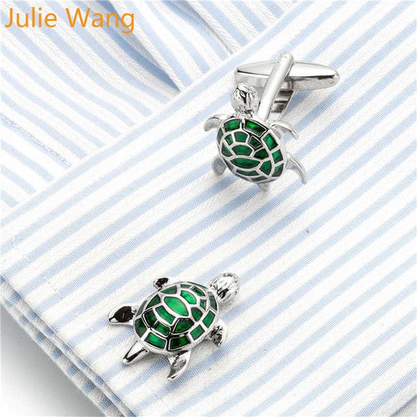 Gemelli Julie Wang 1 paio di gemelli in ottone tartarugato per camicia da uomo francese con bottoni di alta qualità manica verde regalo d'affari HKD230718